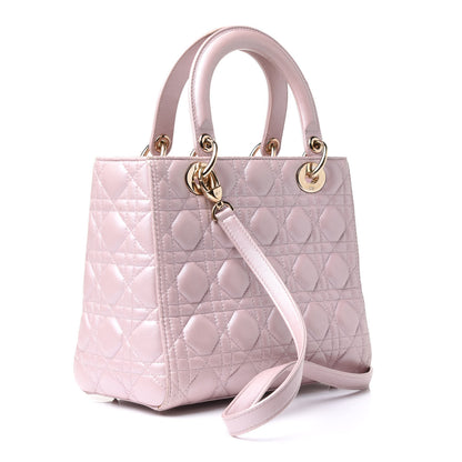 Christian Dior Pearly Lambskin Cannage Medium Lady Dior Lotus 3 of 22