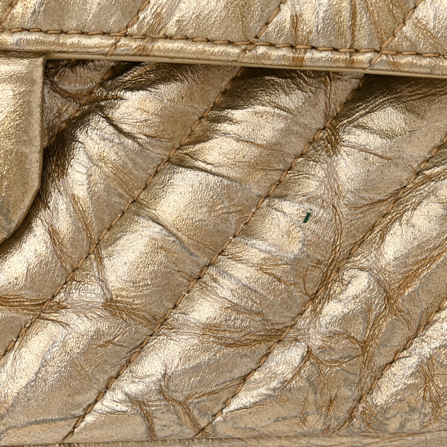 Chanel Metallic Patent Crumpled Calfskin Chevron Quilted Medium Double Flap Gold 16 of 18