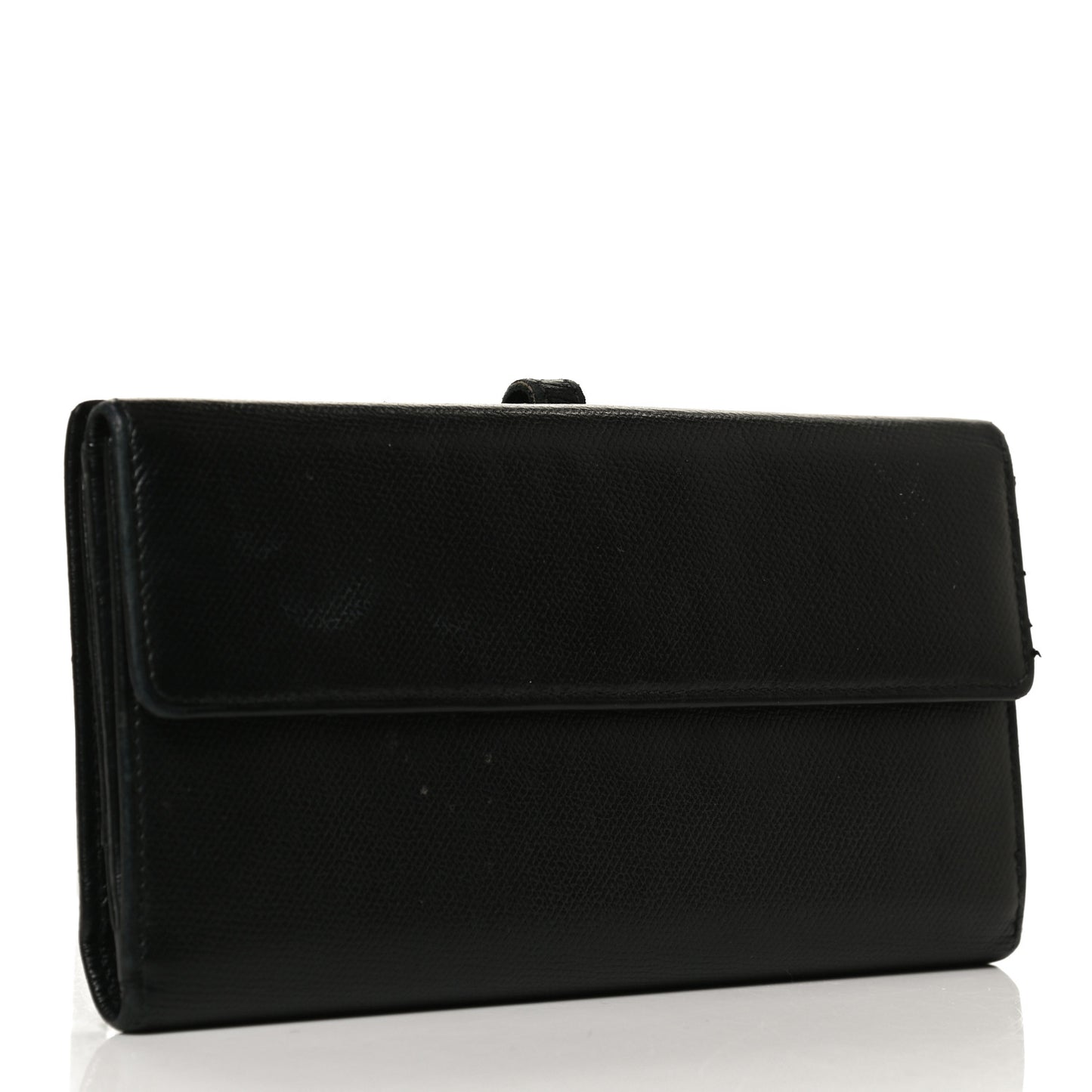Grained Calfskin CC Button Long Wallet Black