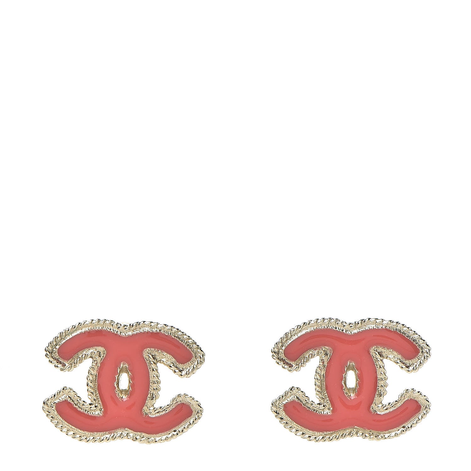 Chanel Enamel CC Earrings Coral Gold 1 of 6