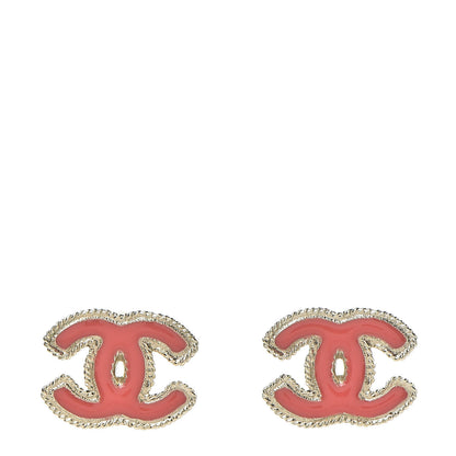 Chanel Enamel CC Earrings Coral Gold 1 of 6