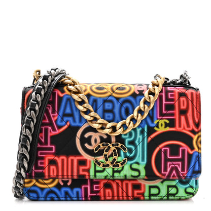 Chanel Fabric Printed Chanel 19 Wallet On Chain WOC Black Multicolor 1 of 12