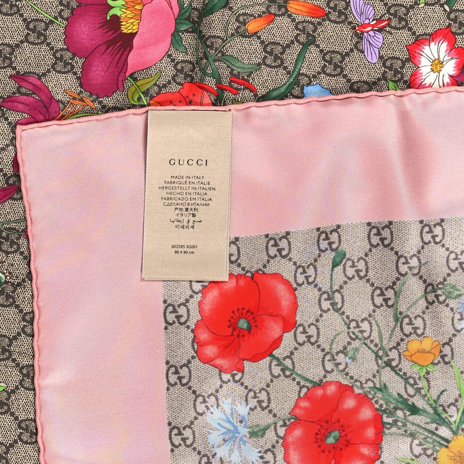 Gucci Silk Twill GG Monogram Special Florio Square Scarf Beige Pink 3 of 3
