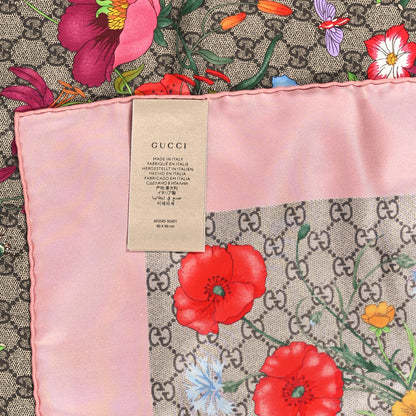 Gucci Silk Twill GG Monogram Special Florio Square Scarf Beige Pink 3 of 3