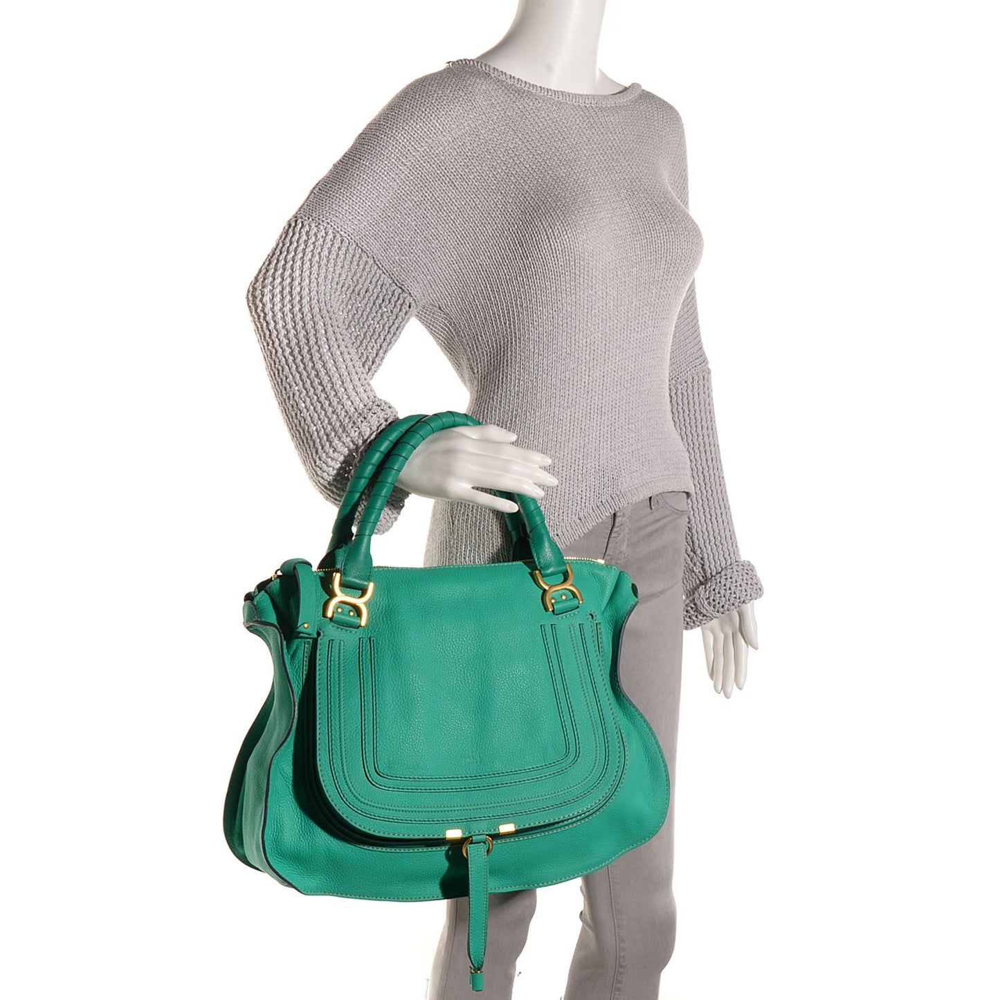 Calfskin Large Marcie Satchel Jade Green