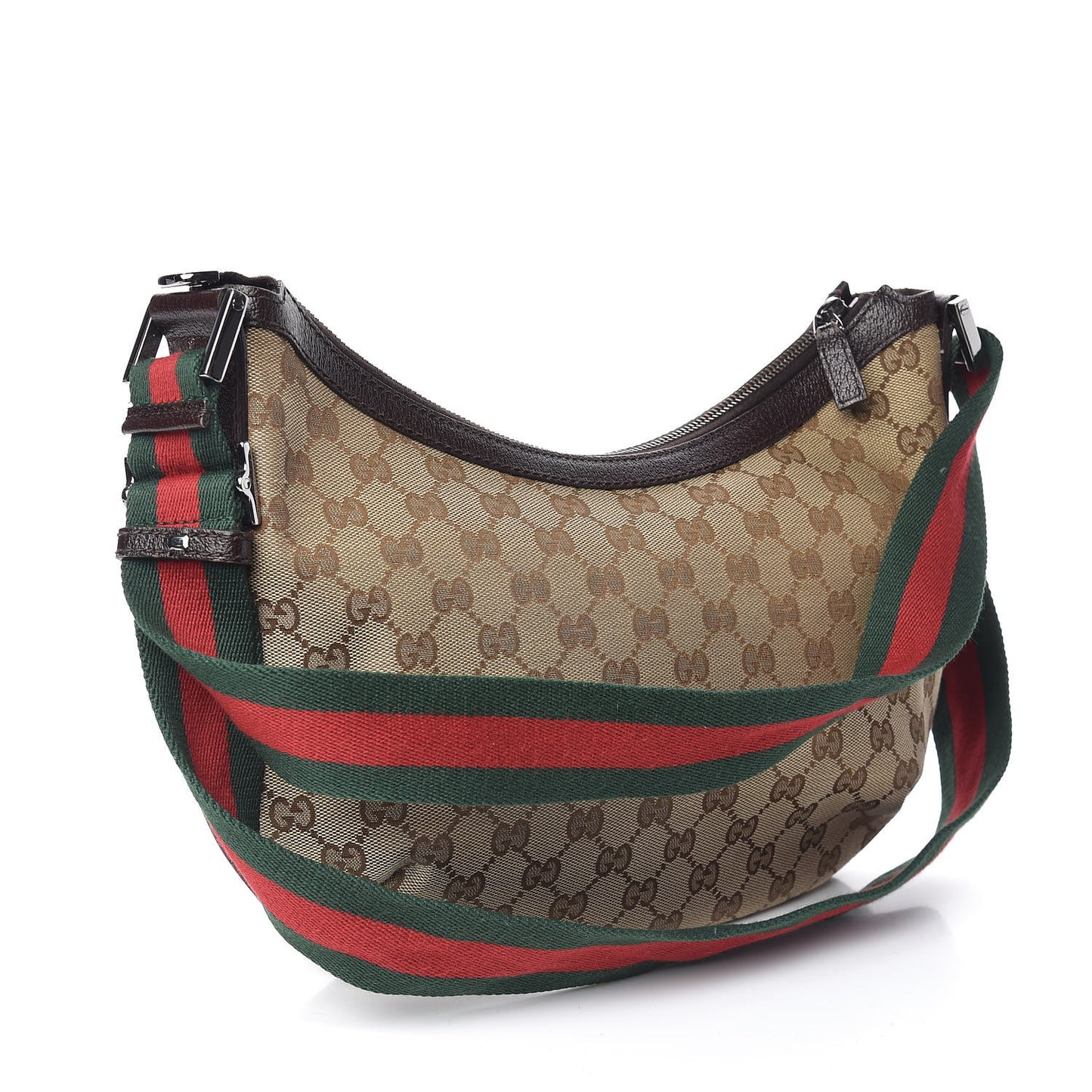 Monogram Web Medium Half Moon Hobo Dark Brown