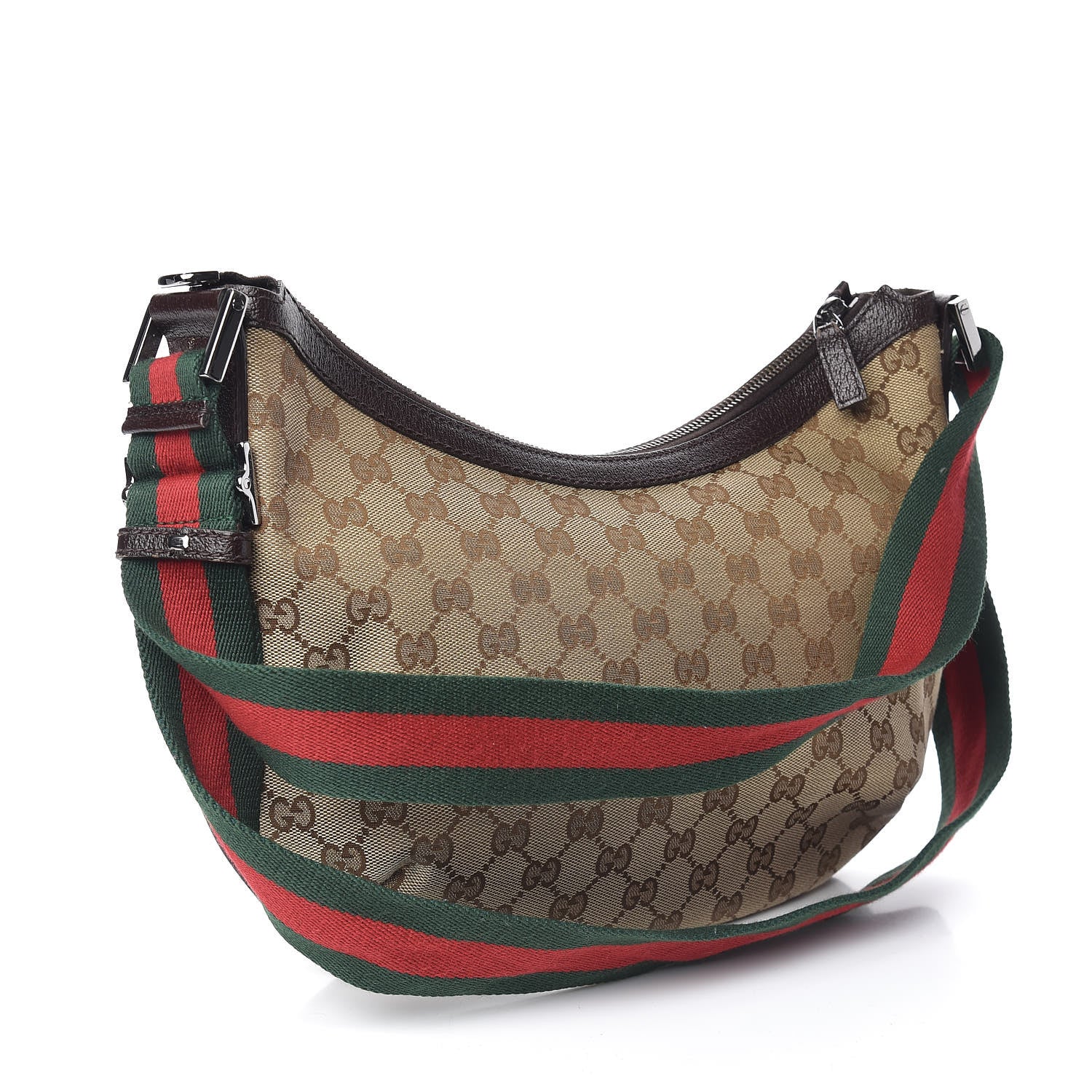 Gucci Monogram Web Medium Half Moon Hobo Dark Brown 3 of 10