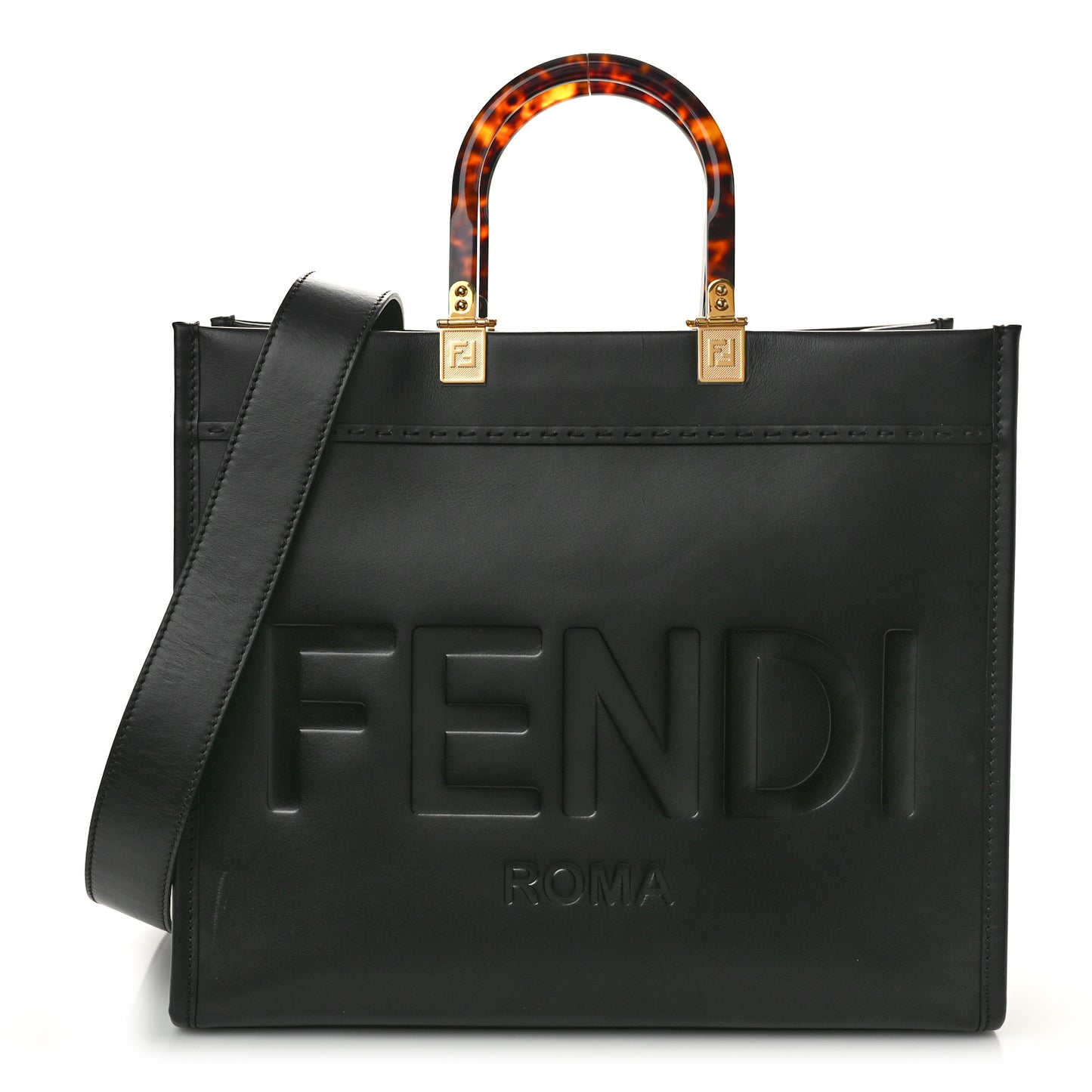 Vitello King Plexiglass Medium Fendi Sunshine Shopper Tote Black