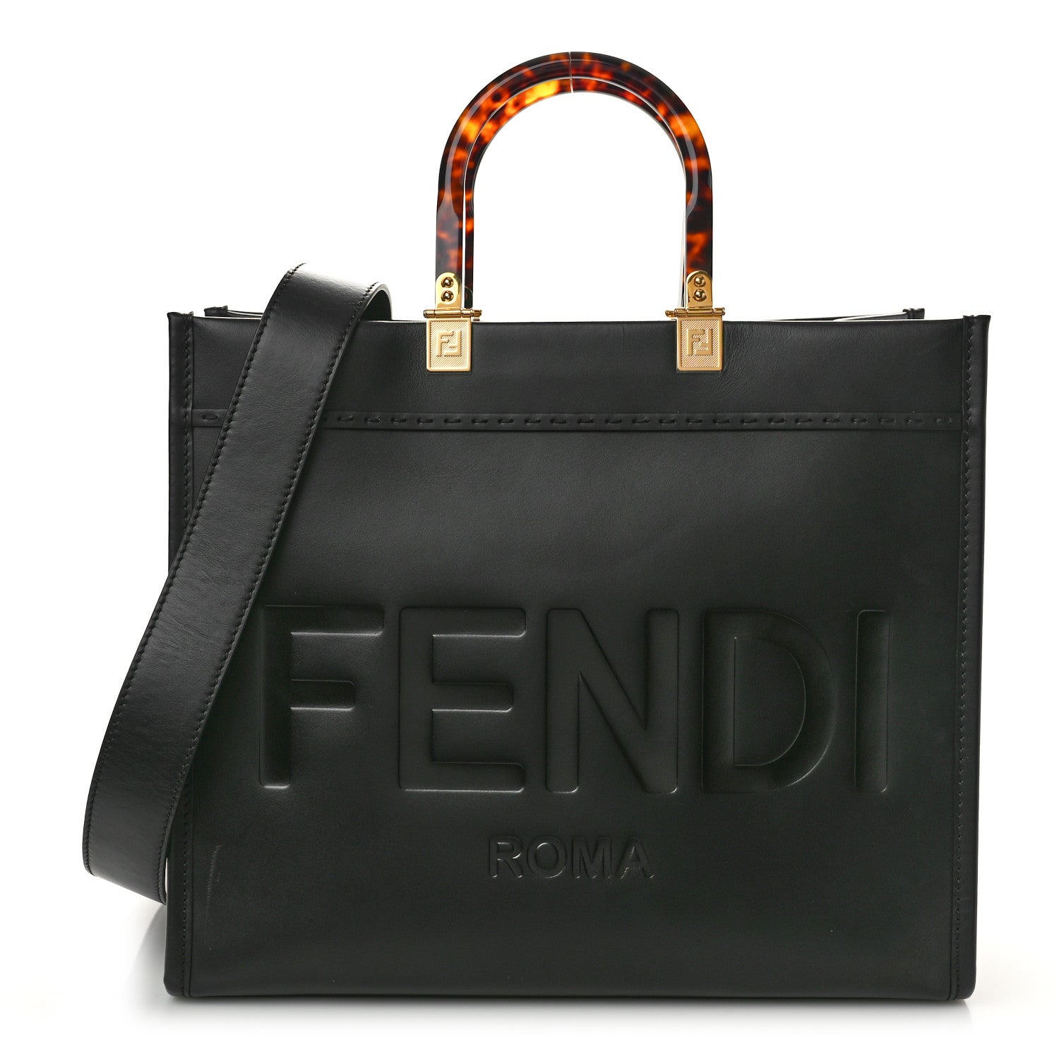 Fendi Vitello King Plexiglass Medium Fendi Sunshine Shopper Tote Black 1 of 10