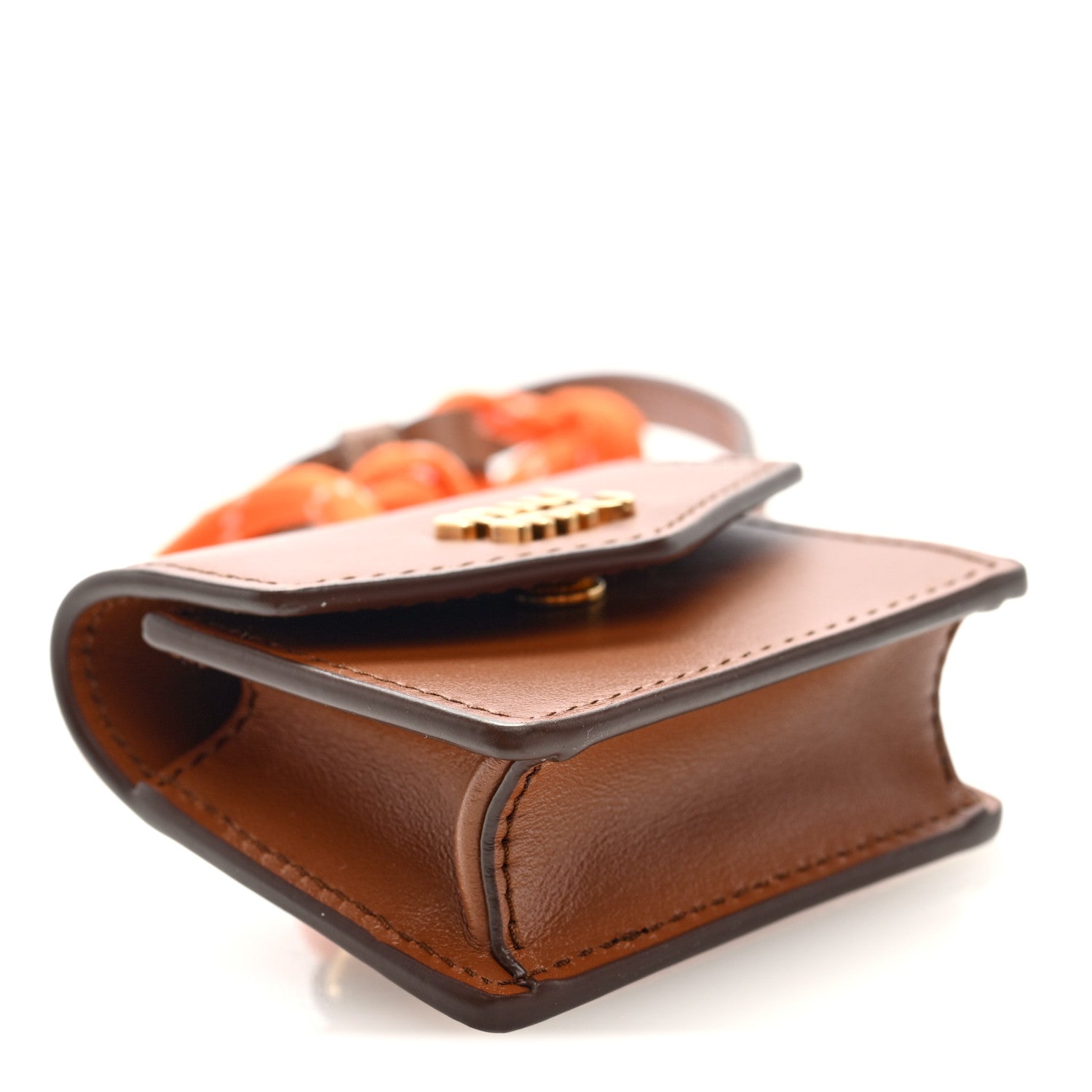 Miu Miu Nappa Flap Pouch Bag Charm Cognac Orange 3 of 9