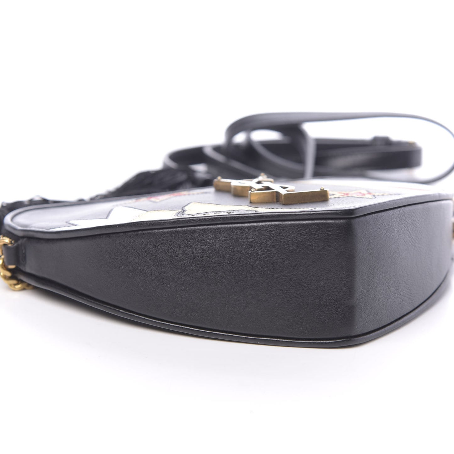 Calfskin Rock Star Patchwork Monogram Heart Shoulder Bag Black