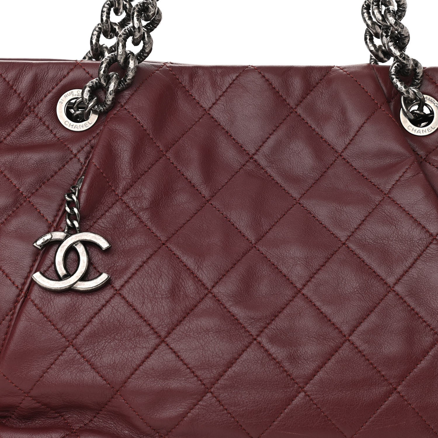 Chanel Calfskin Large Coco Pleats Tote Burgundy 7 of 12
