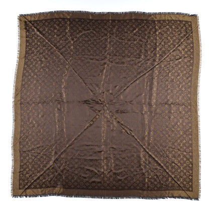 Louis Vuitton Silk Lurex Wool Monogram Shine Shawl Brown 1 of 4