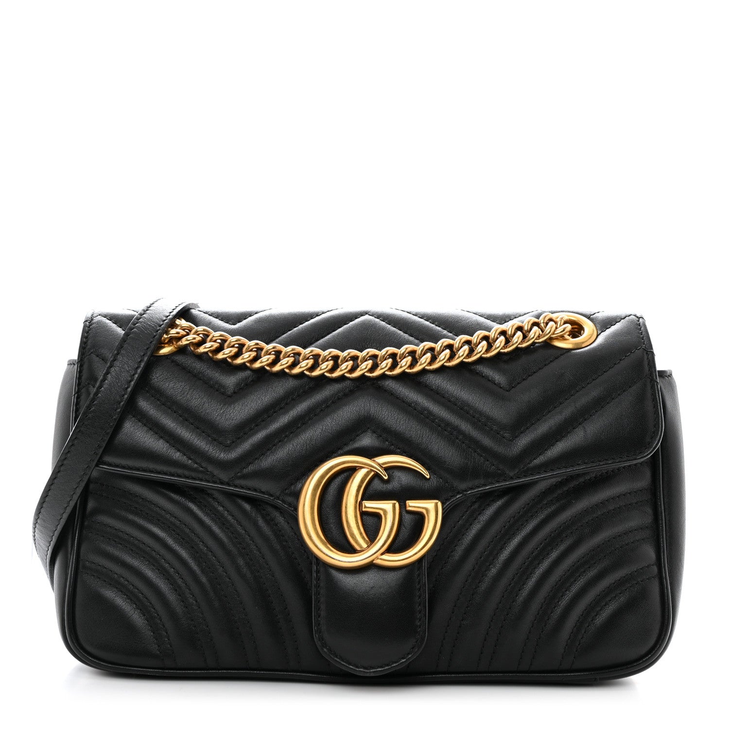 Gucci Calfskin Matelasse Small GG Marmont Shoulder Bag Black 1 of 10