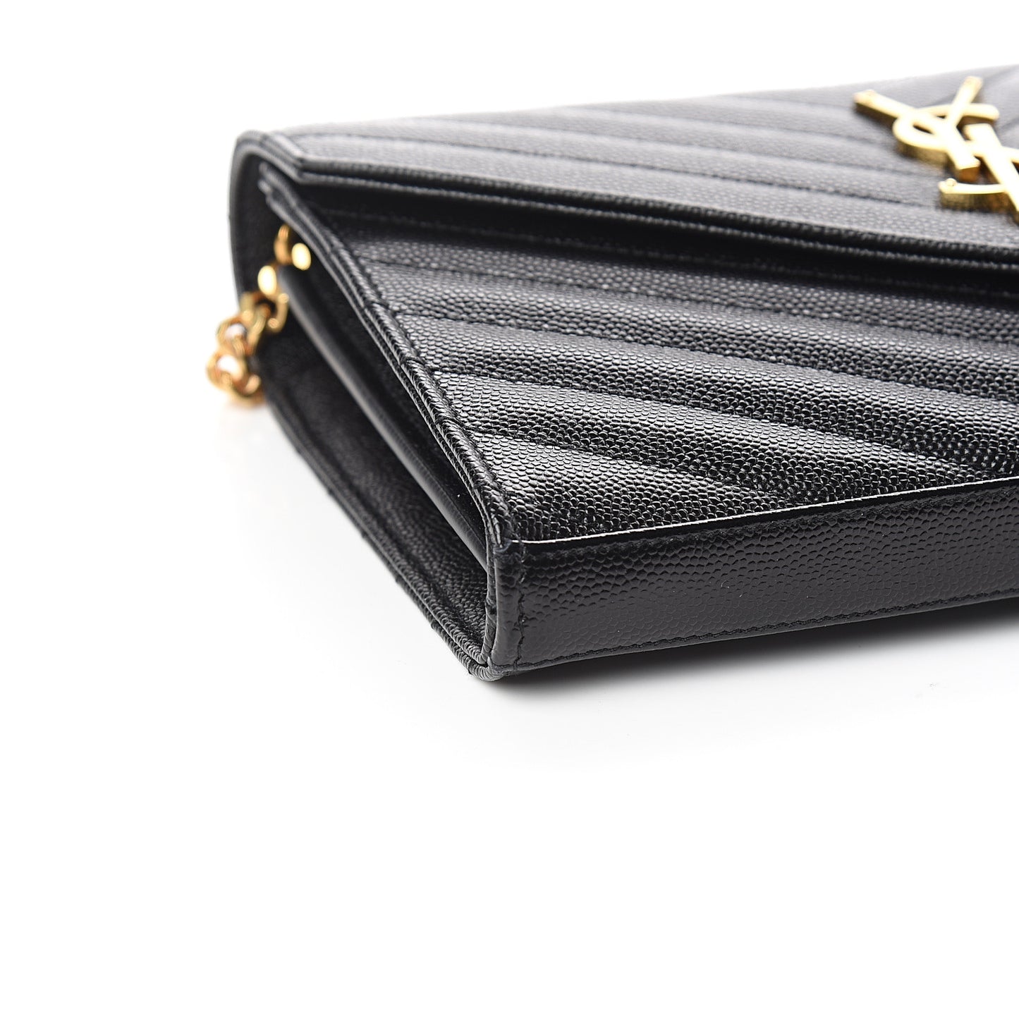 Grain De Poudre Matelasse Chevron Monogram Chain Wallet Black
