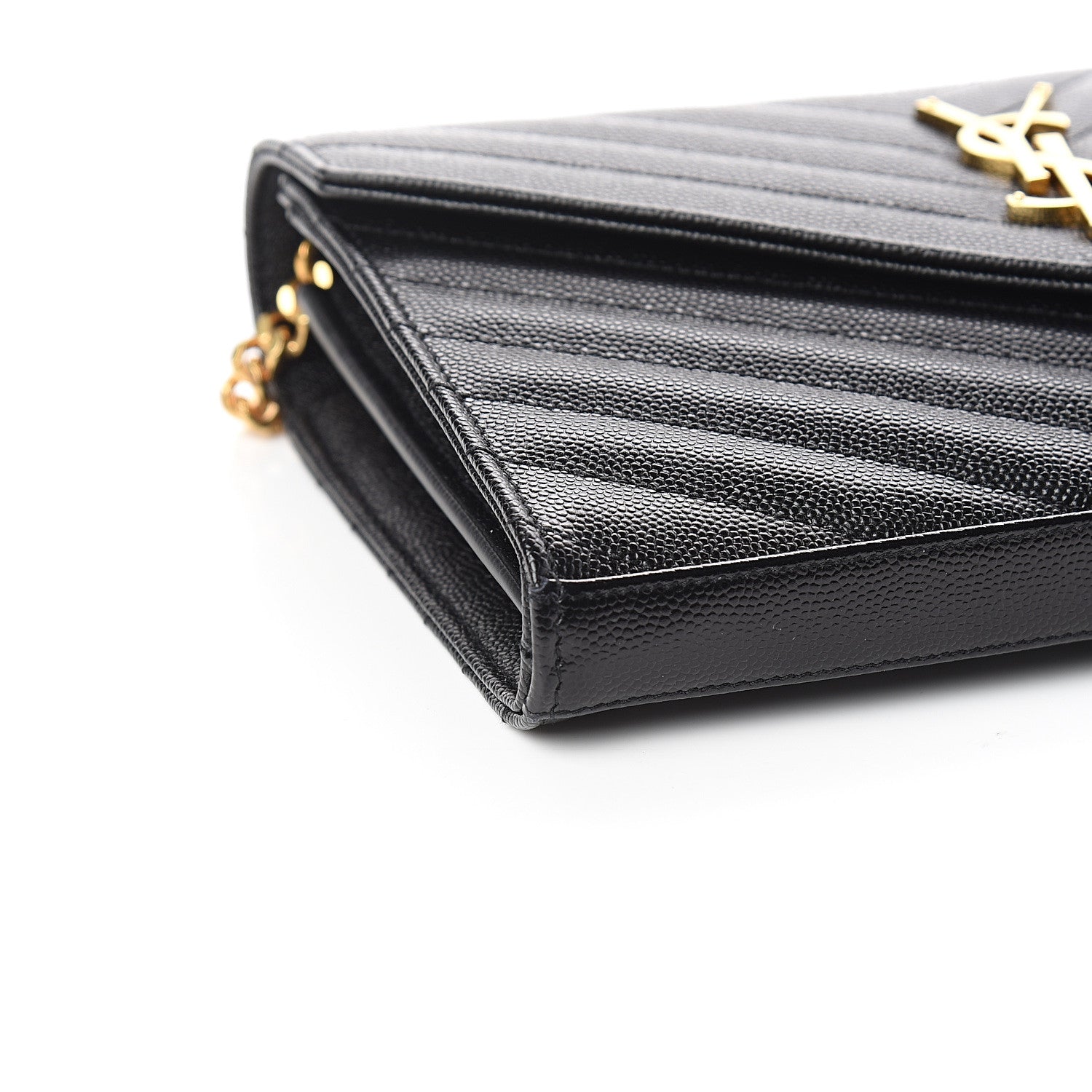 Saint Laurent Grain De Poudre Matelasse Chevron Monogram Chain Wallet Black 6 of 9