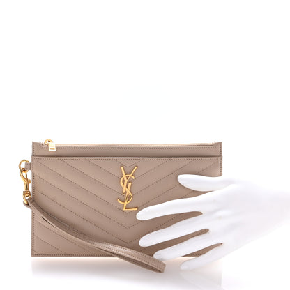 Saint Laurent Grain De Poudre Chevron Monogram Large Bill Pouch Dark Beige 2 of 8