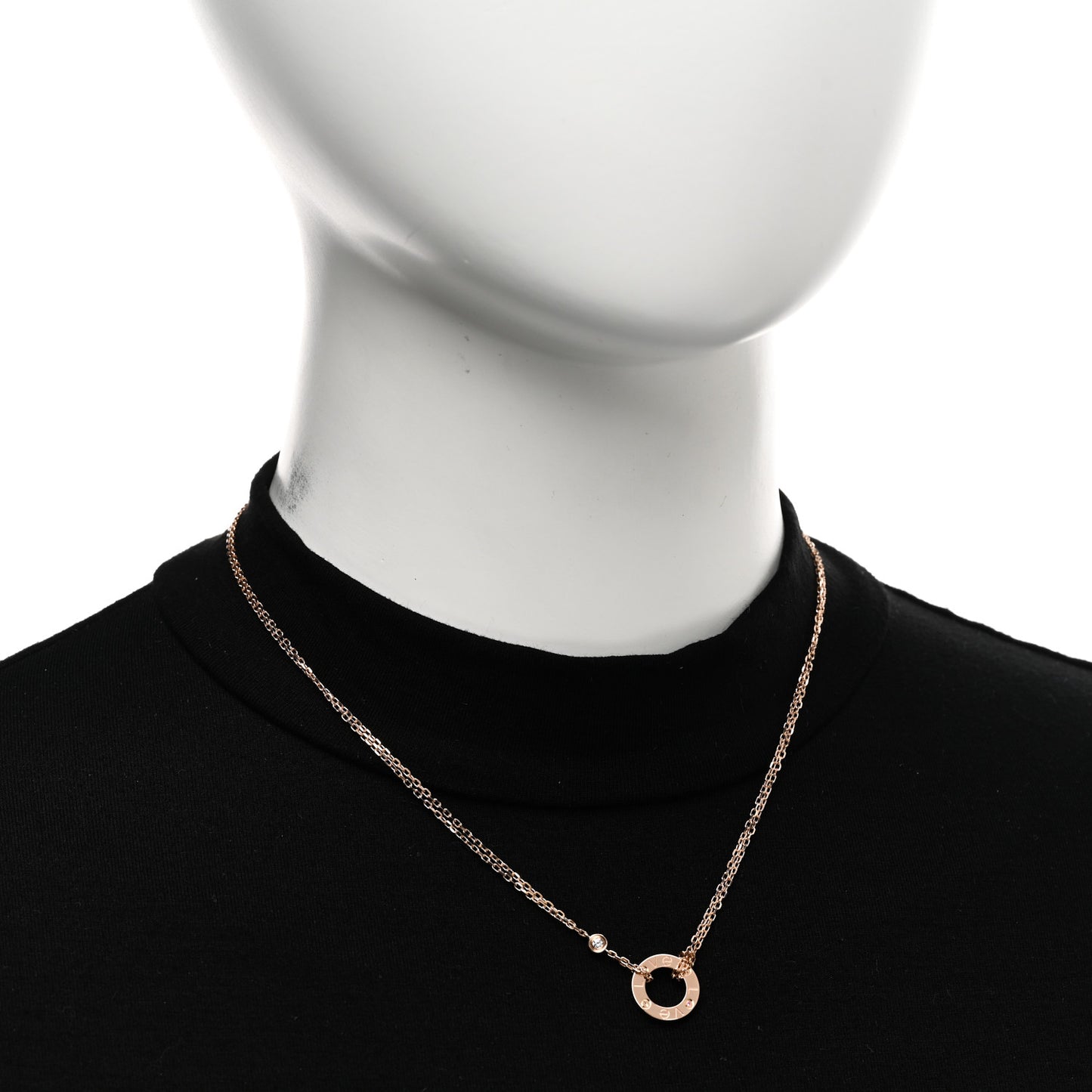 18K Pink Gold 1 Diamond 1 Pink Sapphire LOVE Necklace