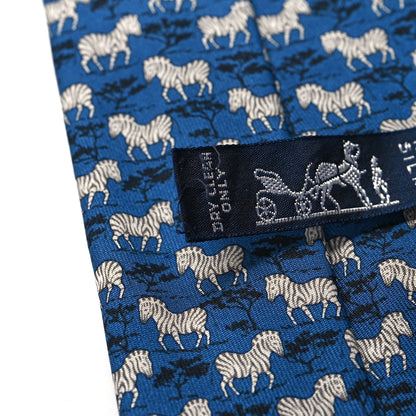 Hermes Printed Silk Mens Neck Tie Bleu 6 of 6