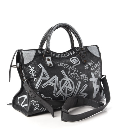 Balenciaga Agneau Arena Graffiti All Over Classic Hardware City Gris Fossile White 3 of 10