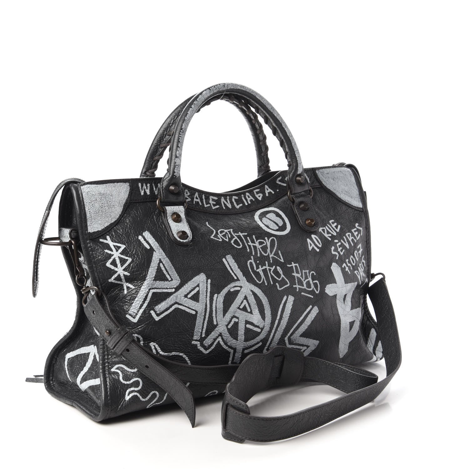Balenciaga Agneau Arena Graffiti All Over Classic Hardware City Gris Fossile White 3 of 9