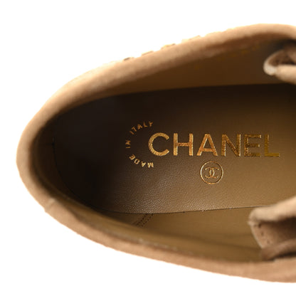 Chanel Suede Calfskin Lace Up Wedge Booties 40.5 Beige 8 of 10