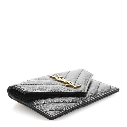 Saint Laurent Grain De Poudre Matelasse Chevron Monogram Compact Wallet Black 4 of 6