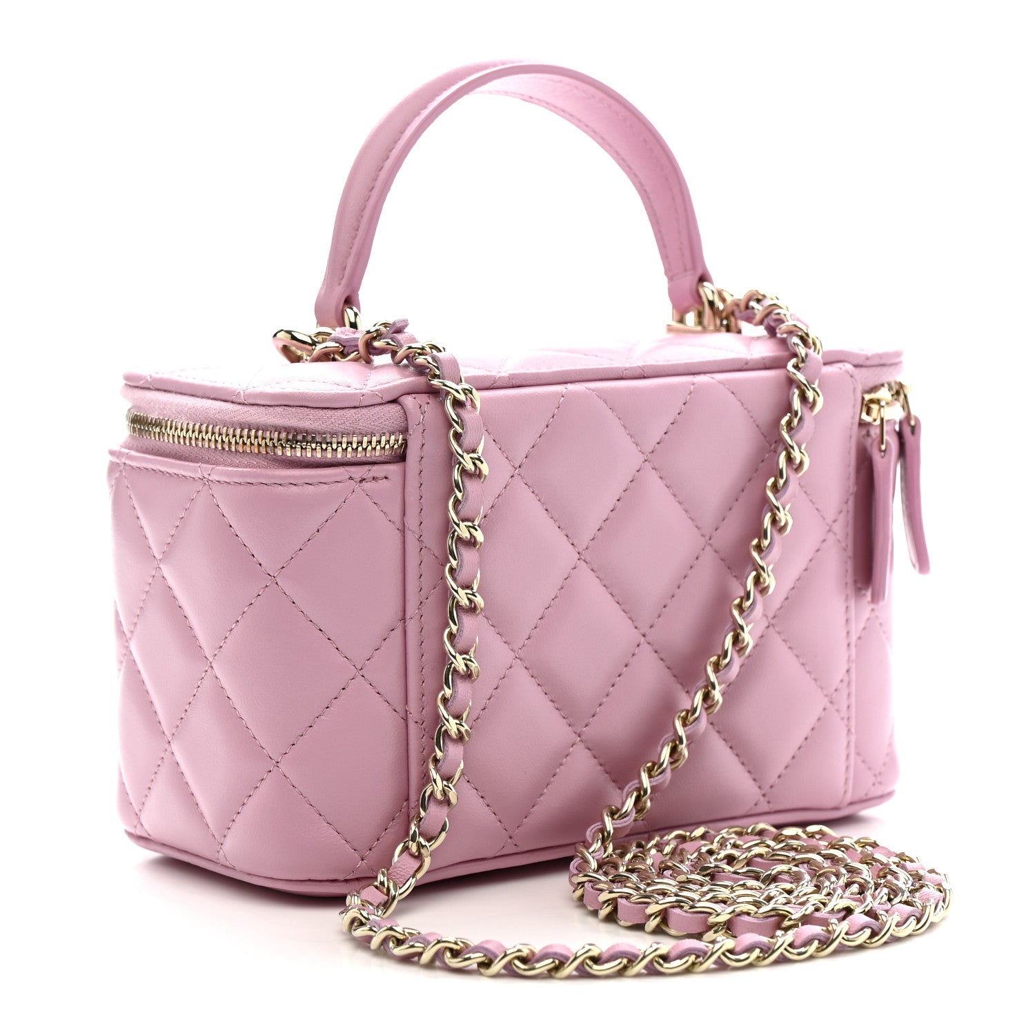 Chanel Lambskin Quilted Small Top Handle Vanity Case With Chain Pink 3 of 12