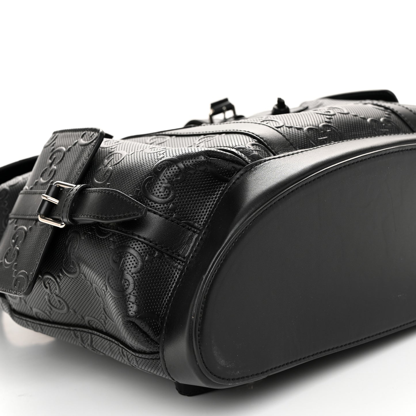 Calfskin GG Tennis Embossed Double Buckle Backpack Black