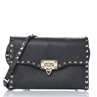 Valentino Garavani Pebbled Calfskin Medium Rockstud Flip Lock Crossbody Bag Black 1 of 10