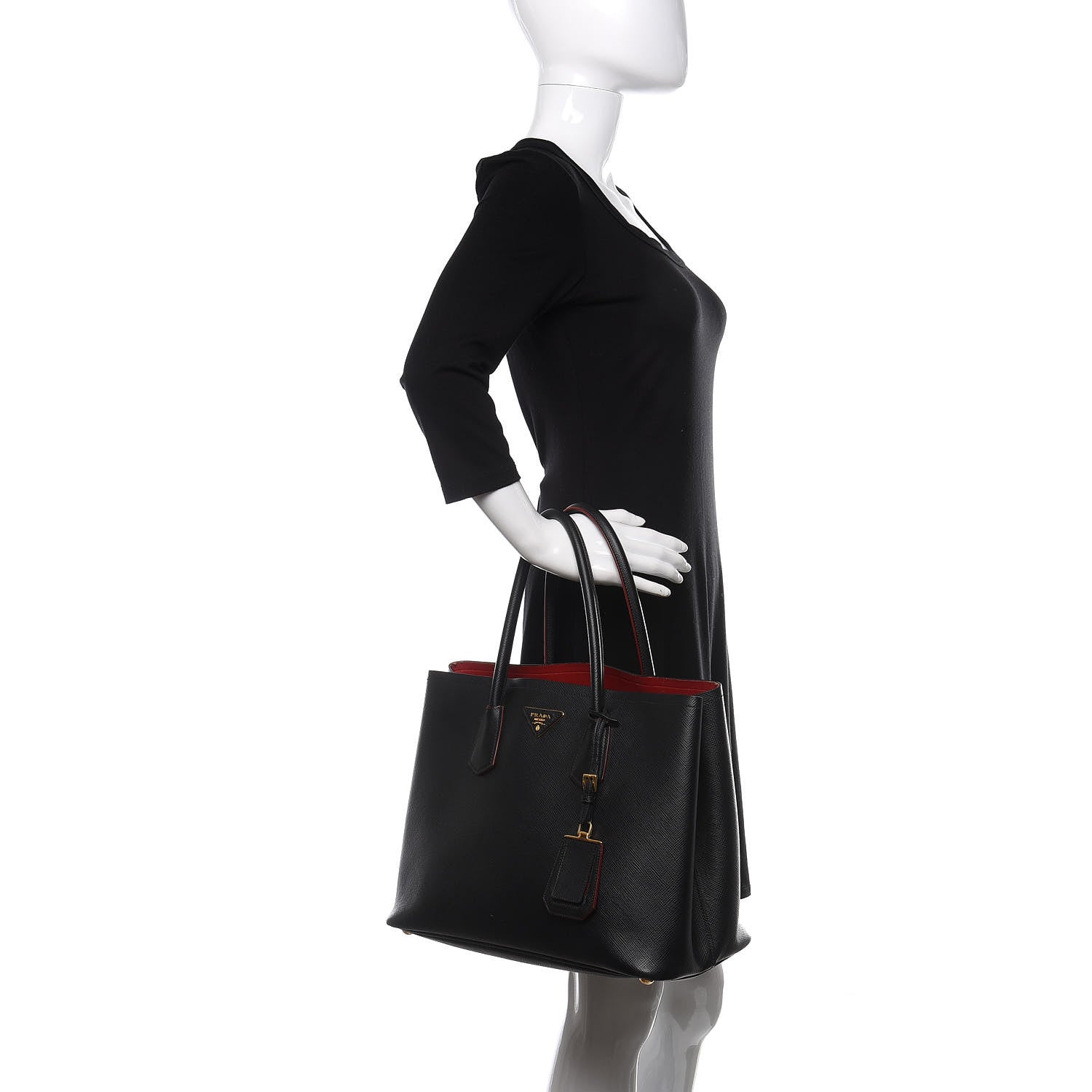 Prada Saffiano Cuir Medium Double Bag Black Fuoco 2 of 17