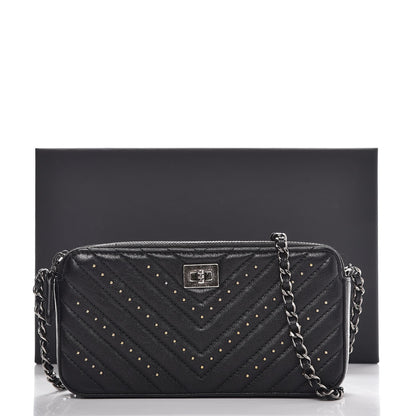 Chanel Sheepskin Chevron Quilted Studded Reissue Small Clutch With Chain Black 10 of 10