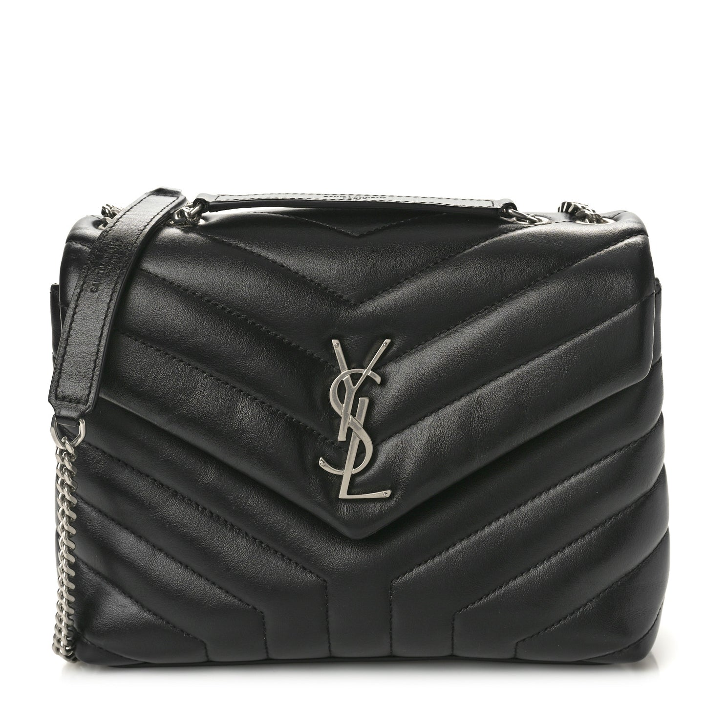 Calfskin Y Quilted Monogram Small Loulou Chain Satchel Black