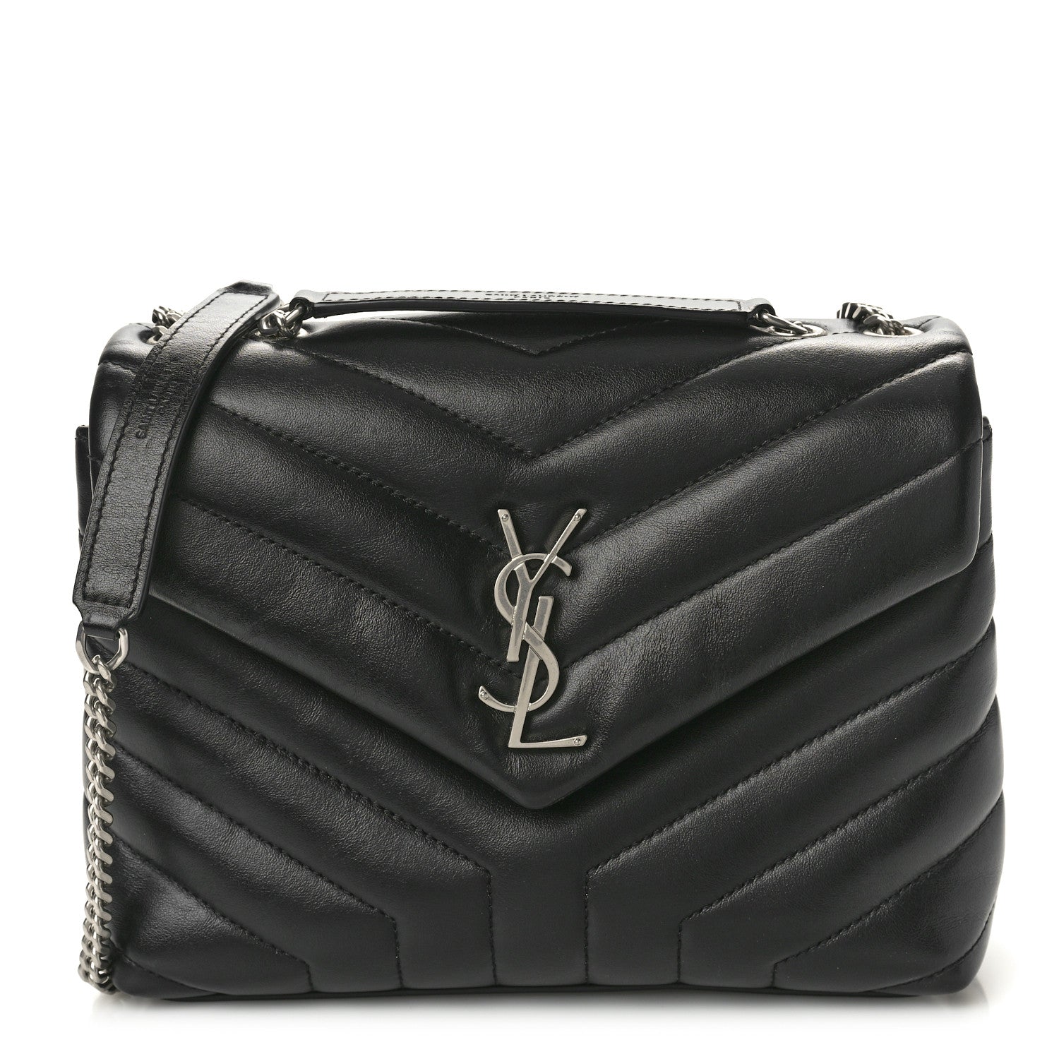 Saint Laurent Calfskin Y Quilted Monogram Small Loulou Chain Satchel Black 1 of 12