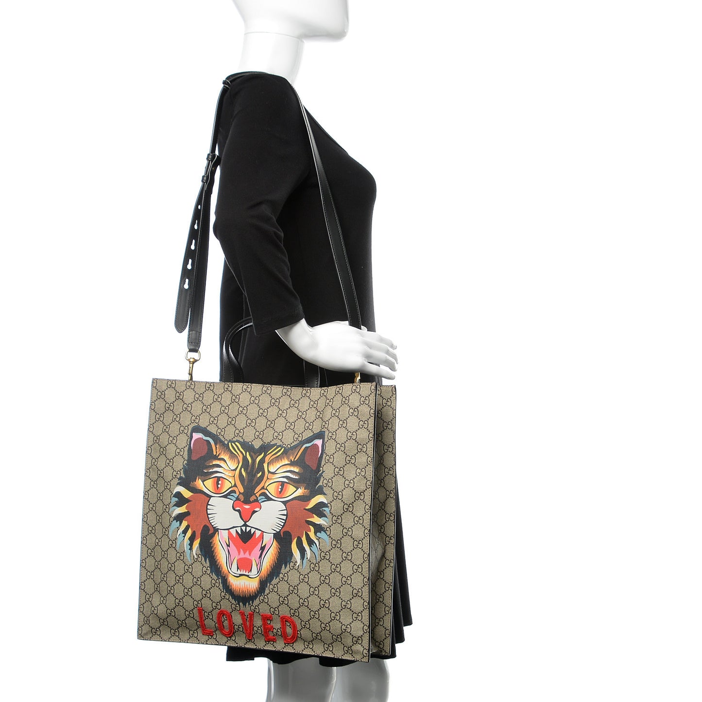 GG Supreme Monogram Angry Cat Vertical Tote