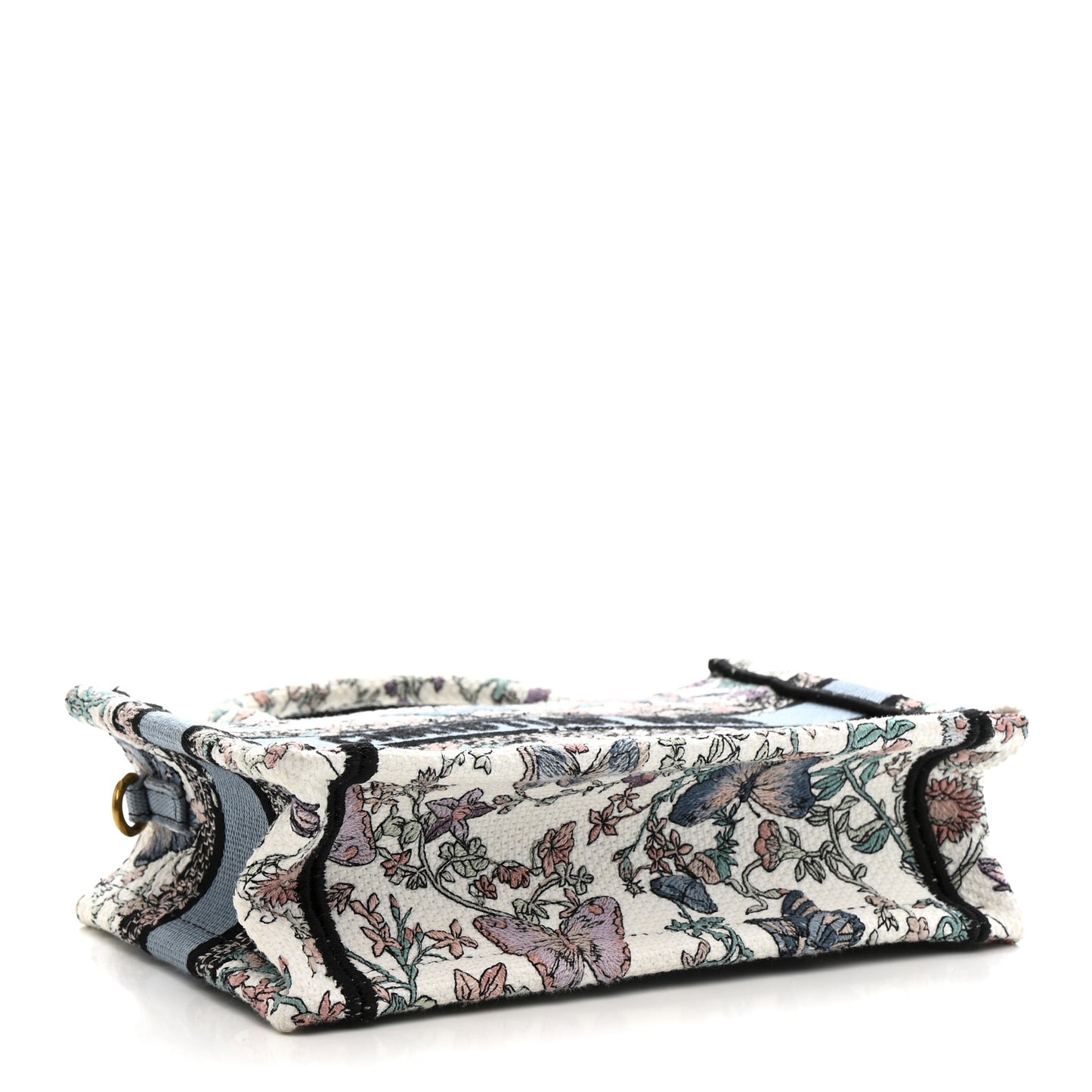 Canvas Embroidered Butterfly Mini Book Tote With Strap White Multicolor