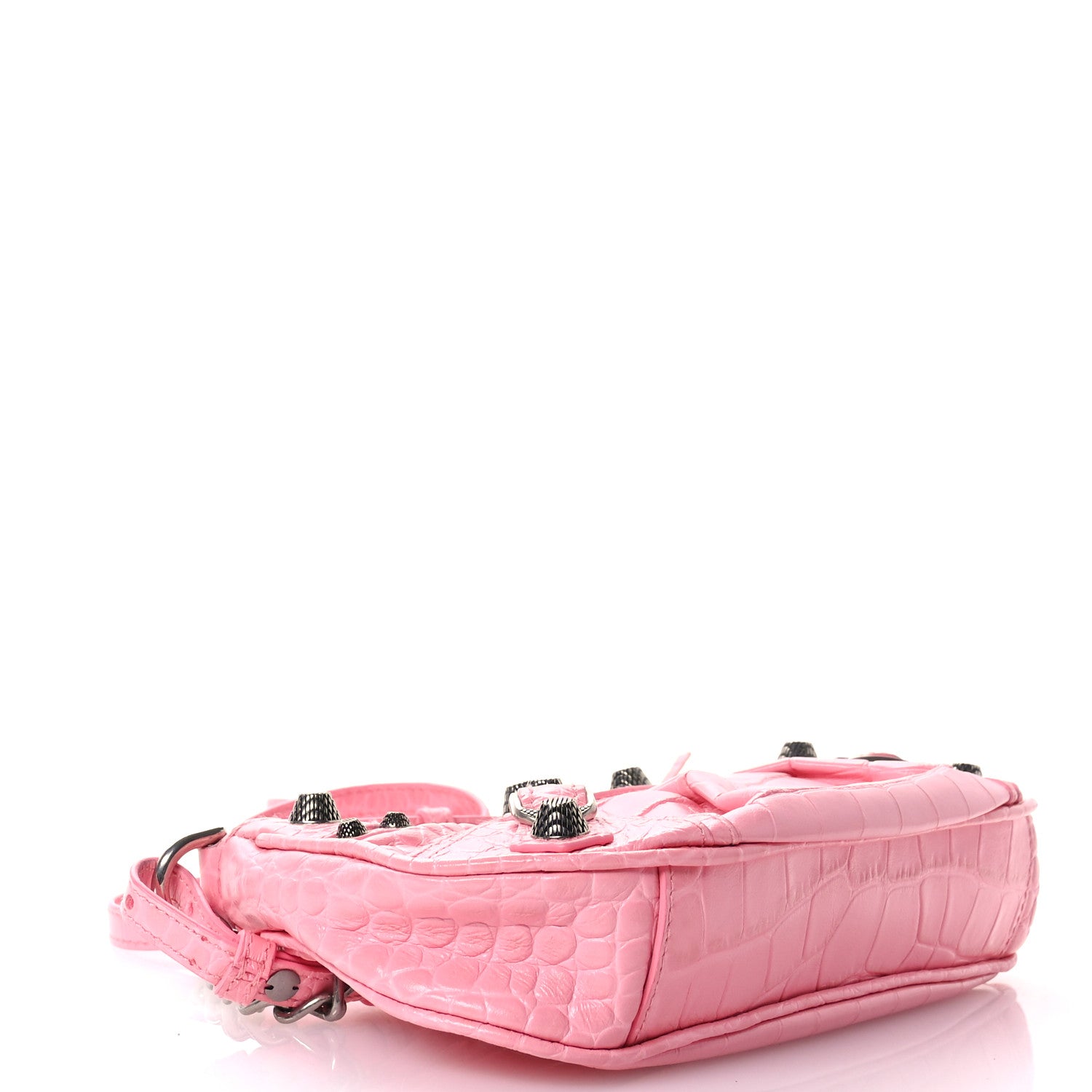 Balenciaga Extra Supple Calfskin Crocodile Embossed Le Cagole Mini Purse With Chain Sweet Pink 4 of 11