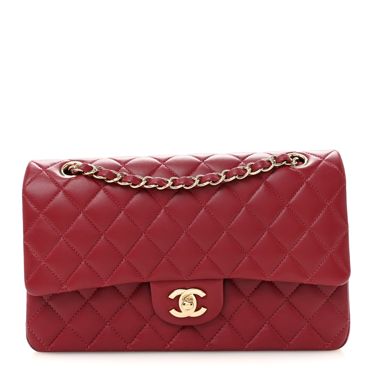 Lambskin Quilted Medium Double Flap  Burgundy