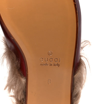 Gucci Betis Glamour Calfskin Granada Kid Fur Mens Princetown Slippers 8 Ruby Bordeaux Naturale 6 of 9