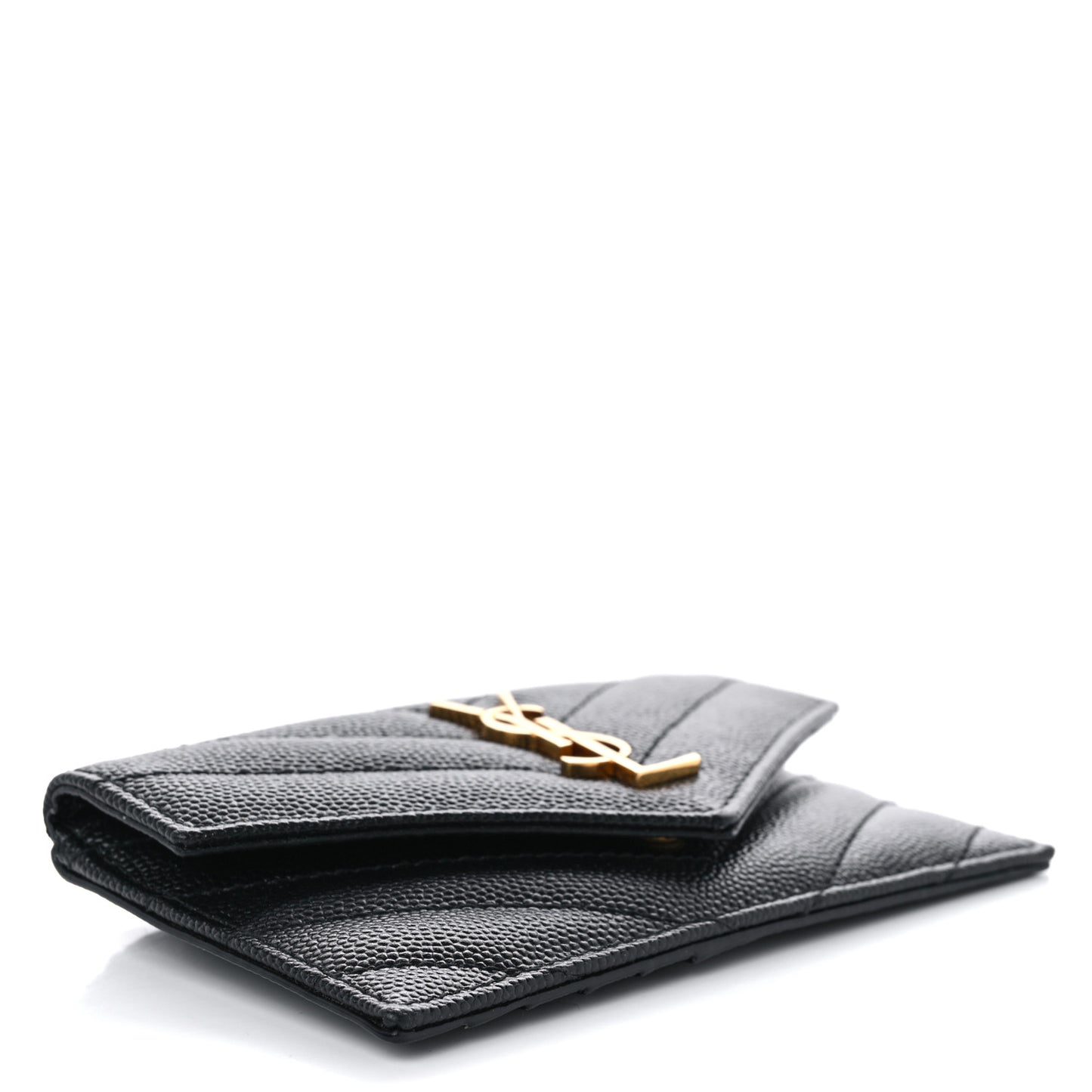 Grain De Poudre Matelasse Chevron Monogram Compact Wallet Black