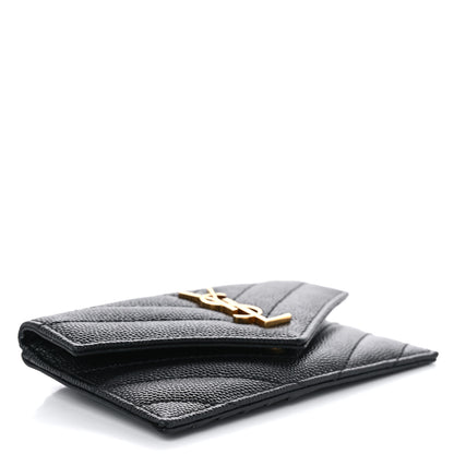 Saint Laurent Grain De Poudre Matelasse Chevron Monogram Compact Wallet Black 4 of 7