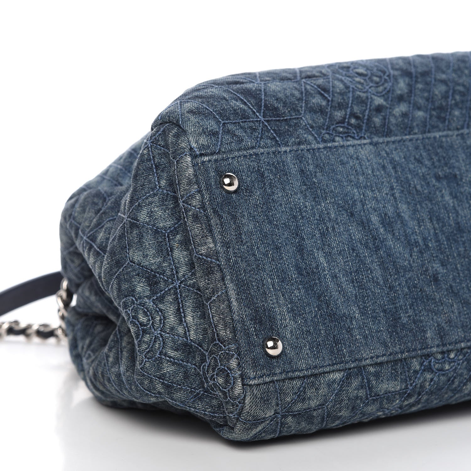Chanel Denim Camellia Embroidered Large Just Mademoiselle Blue 6 of 10