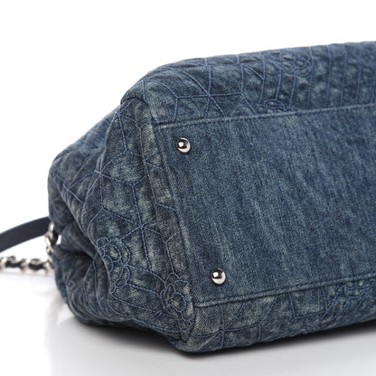 Chanel Denim Camellia Embroidered Large Just Mademoiselle Blue 6 of 10