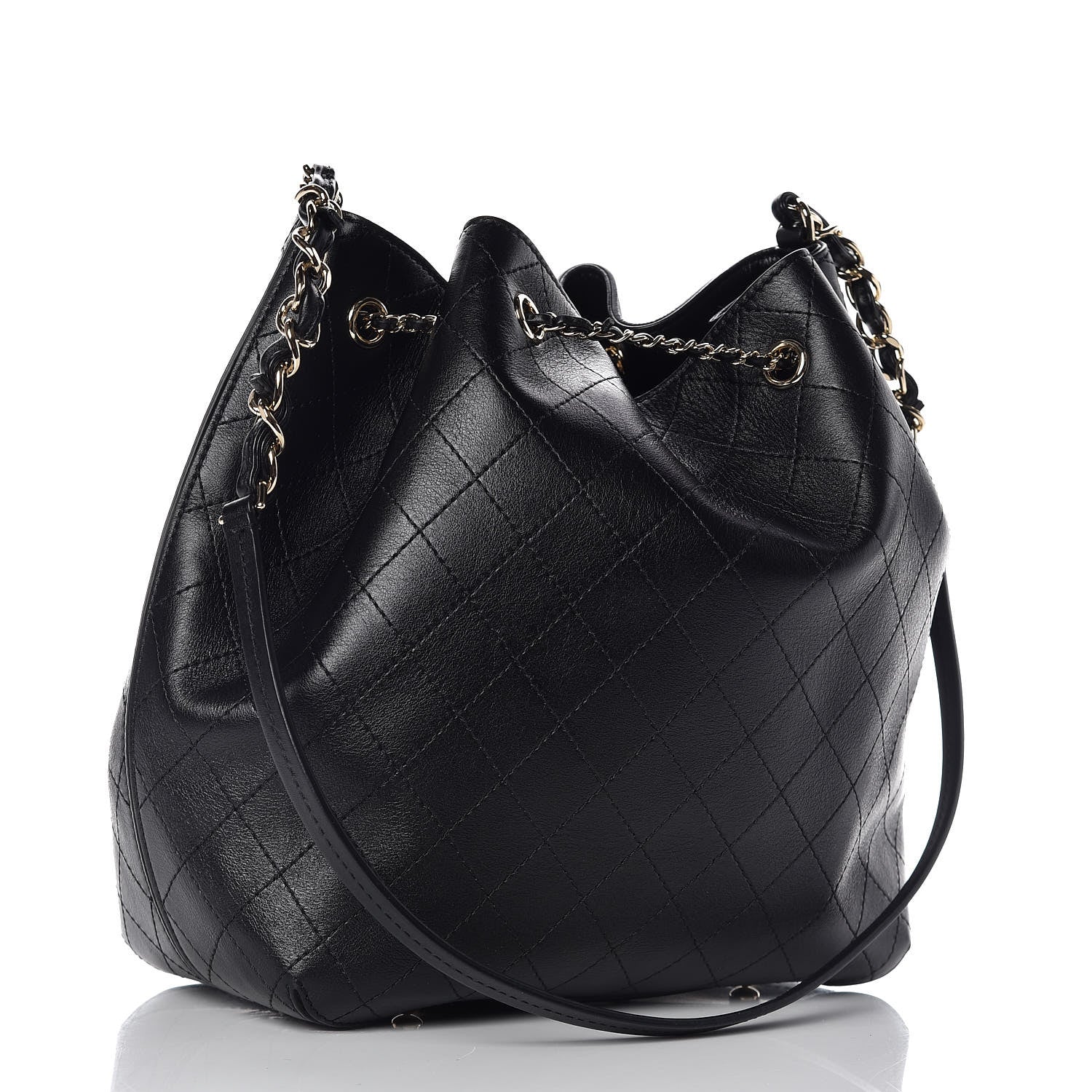 Chanel Calfskin Stitched Drawstring Bag Black 3 of 9
