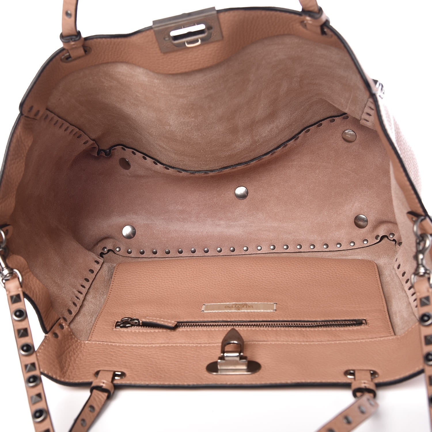 Valentino Garavani Grained Calfskin Onyx Medium Rockstud Rolling Tote Soft Noisette 6 of 10