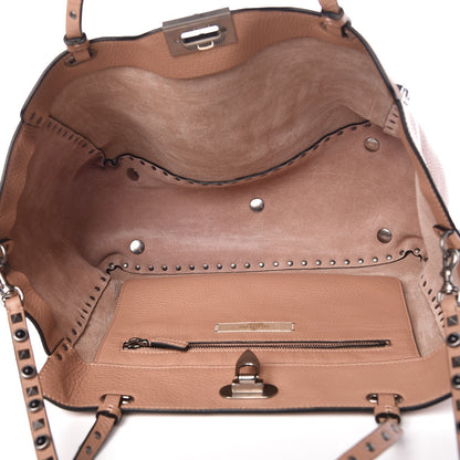 Valentino Garavani Grained Calfskin Onyx Medium Rockstud Rolling Tote Soft Noisette 6 of 10