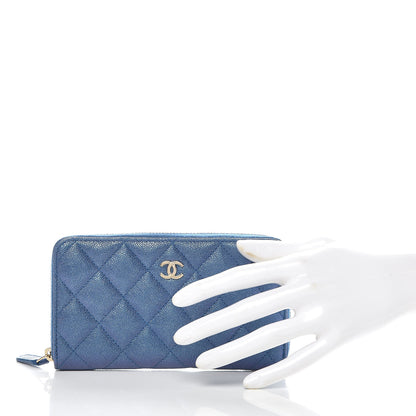 Chanel Iridescent Caviar Quilted Medium Zip Around Wallet Dark Blue 2 of 11