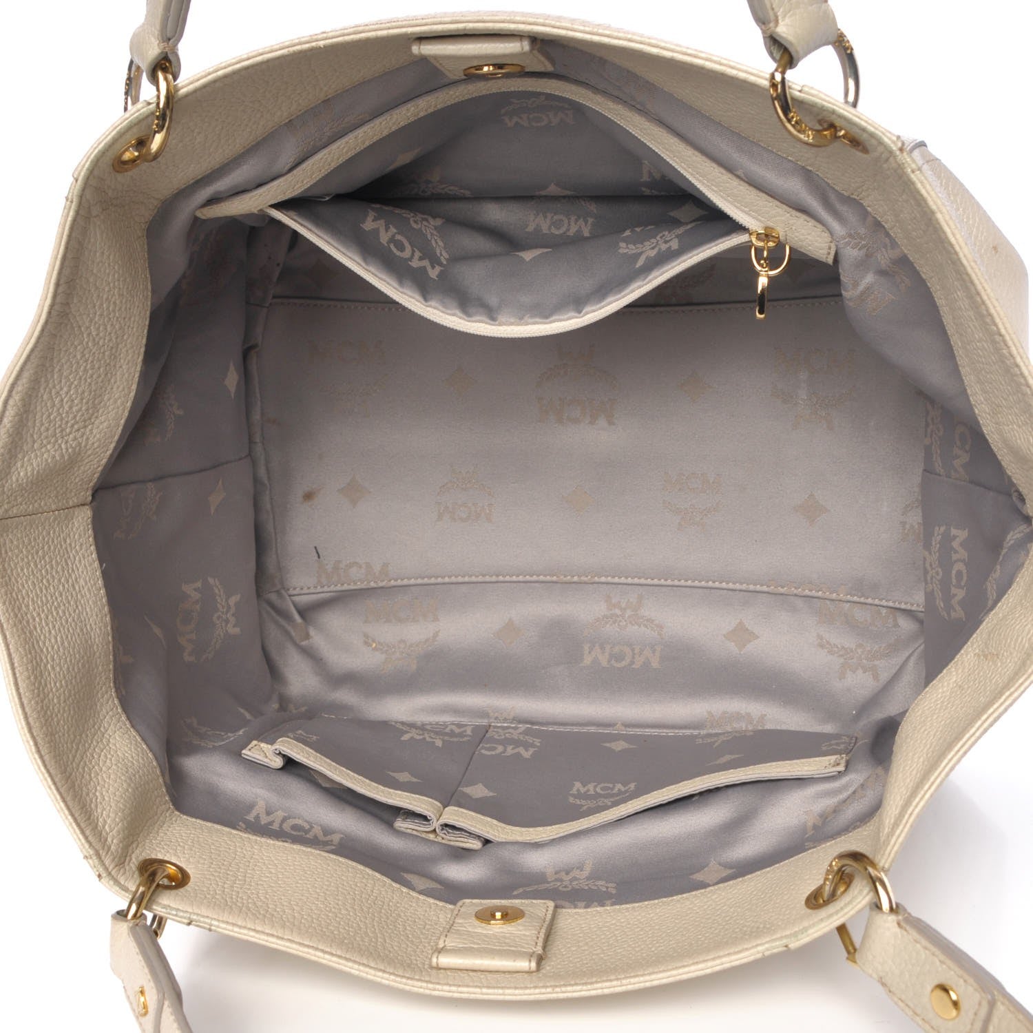MCM Grained Calfskin Studded Tote White 5 of 19