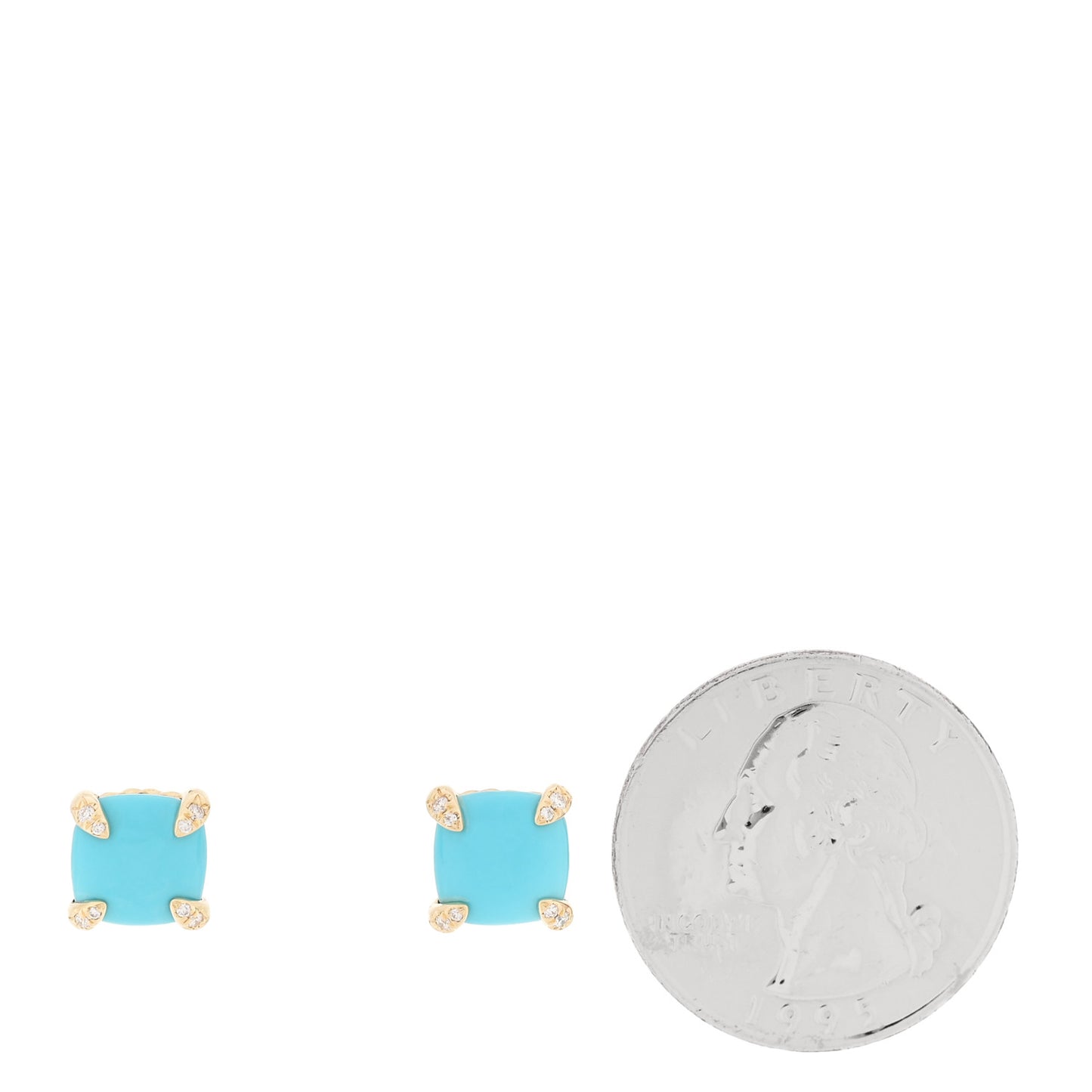 18K Yellow Gold Diamond Turquoise 8mm Chatelaine Earrings