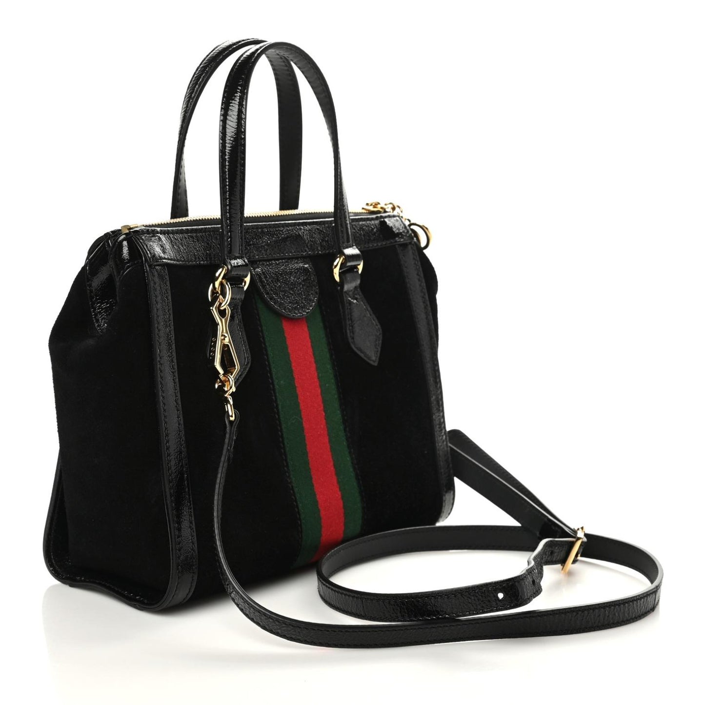Suede Patent GG Web Small Ophidia Tote Bag Black